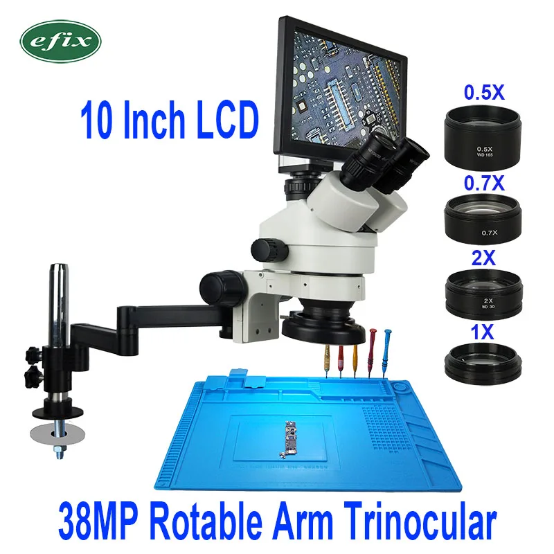 Универсальный тринокулярный микроскоп efix поворотный кронштейн 38 МП HDMI USB