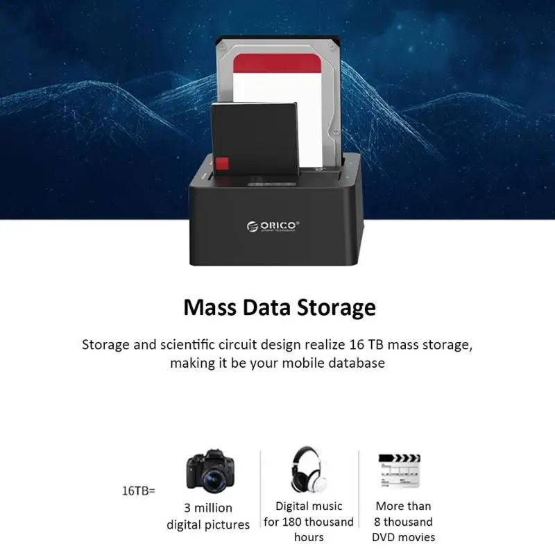 ORICO 2 отсека SATA для USB 3,0 док-станция для жесткого диска автономная копия передачи данных USB 3,0 Корпус чехол док-станция для 2,5/3,5 SSD HDD
