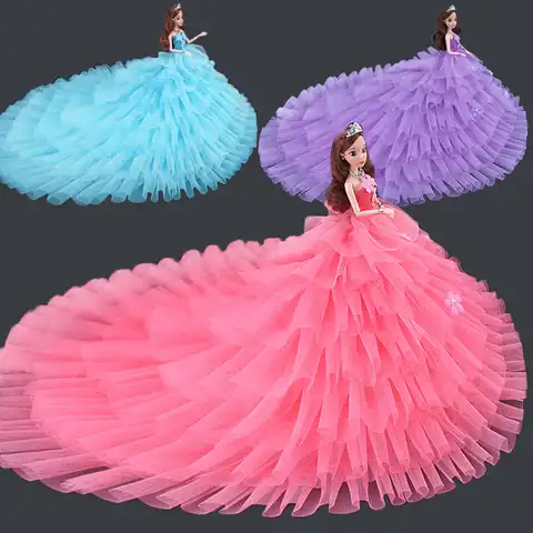 1 комплект высококачественное длинное свадебное платье принцессы для куклы Барби одежда для свадебной вечеринки платье модная юбка аксесс...