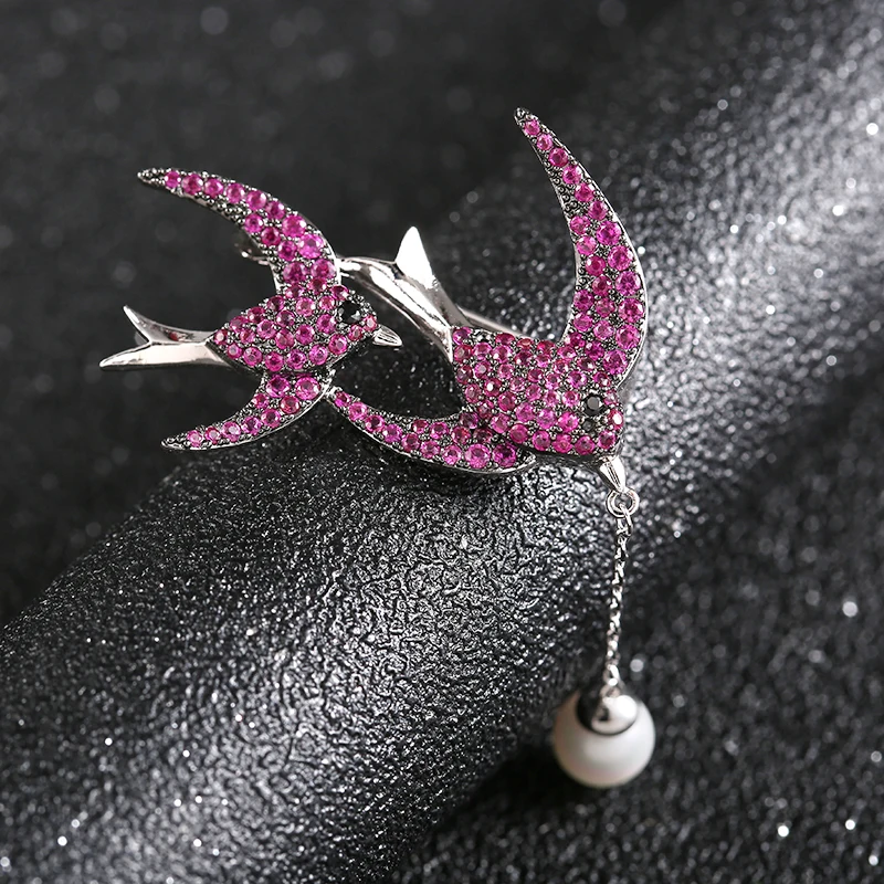 Двойная Ласточка Висячие жемчужные броши Любовь брошь в виде птицы цветные