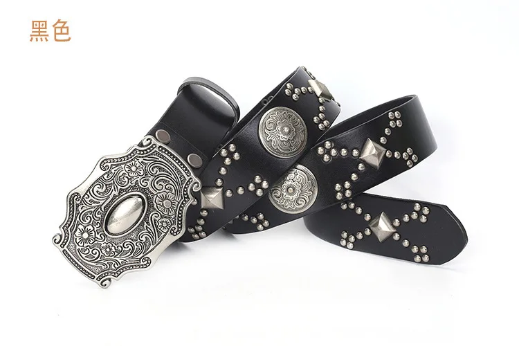 

Новинка, бесплатная доставка, Женский винтажный ремень из 100% воловьей кожи с заклепками, модный подарок