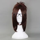 Парик для косплея атака на Титанов Зои, женские короткие прямые коричневые искусственные волосы, с шапочкой и очками для косплея, 40 см