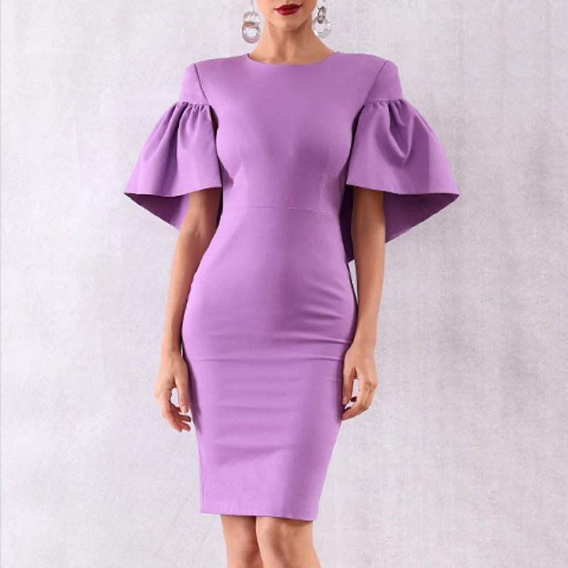 Женское Короткое облегающее платье миди INDRESSME с круглым вырезом оборками и