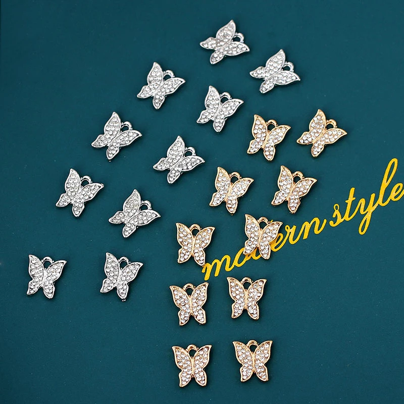 

10 шт./лот 2 вида цветов со стразами очаровательные браслеты бабочки Милая Подвеска из сплава для самостоятельного изготовления браслетов ож...