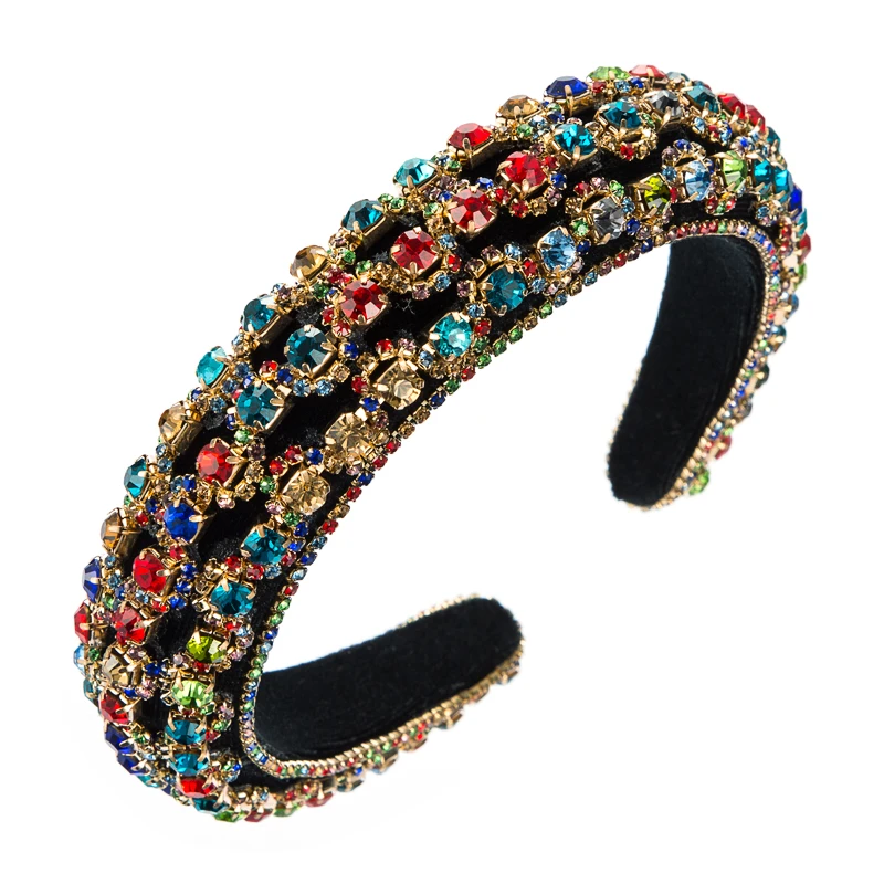 

Baroque Full Colorful Crystal Headband for Woman Elegant Sparkly Rhinestone Padded Thick Sponge Hairband Girls Party Headpieces