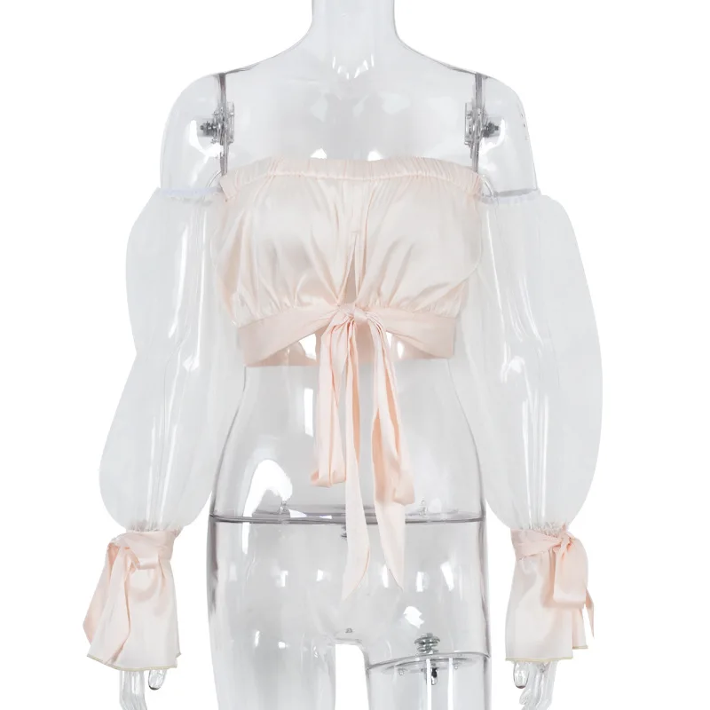 Женский пикантный укороченный топ с открытыми плечами летняя Весенняя рубашка