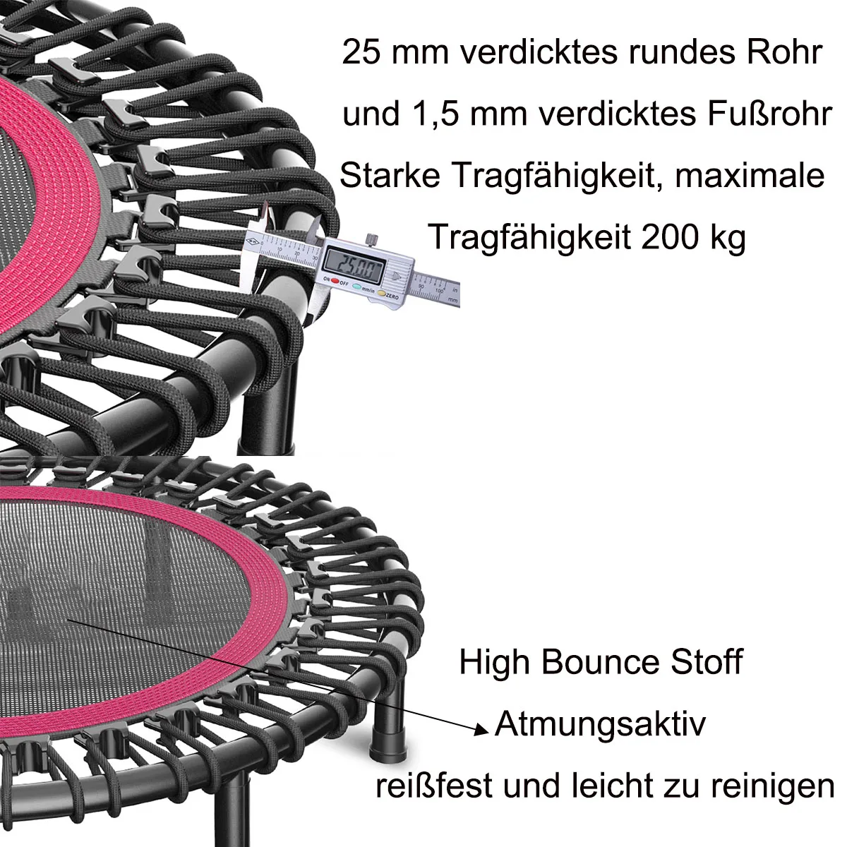 

Fitness Trampoline indoor Fitness Rebounder with Adjustable Handle Exercise Bounce Maximum load 200kg/440 lb