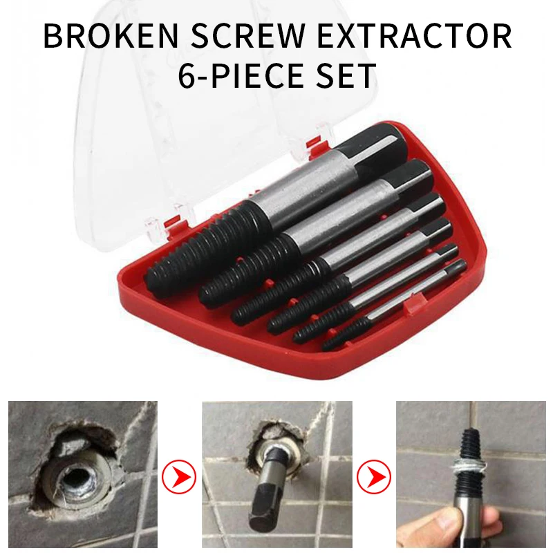 

6pcs Screw Extractor Set Center Drill Bits Guide Damaged Screw Removal Tool with Storage Case for Broken Rusted Stuck Bolt