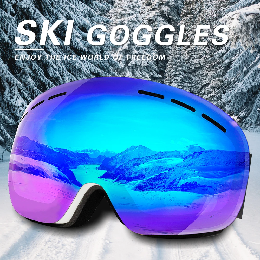 Лыжные очки UV400 сферические двухслойные анти запотевающие с большими линзами для