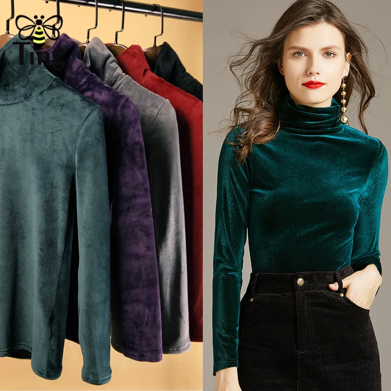 Женские бархатные рубашки Tingfly повседневные облегающие велюровые пуловеры с