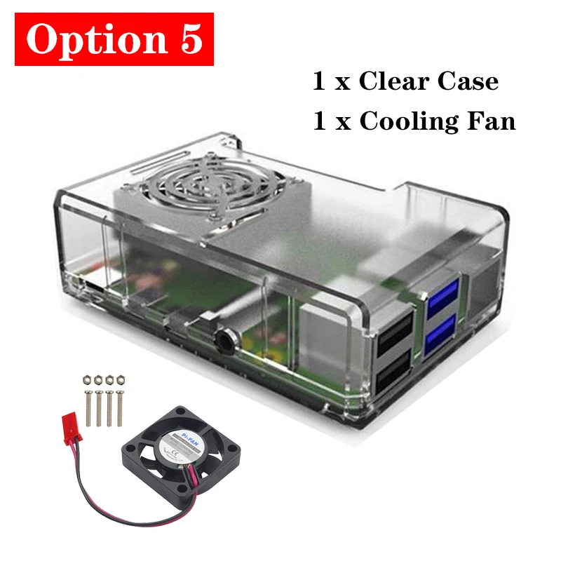 Option 5 Новейший ABS чехол для Raspberry Pi 4 пластиковый корпус черный прозрачный корпус охлаждающий вентилятор кулер для Raspberry Pi 4 Модель B - Цвет: Option 5