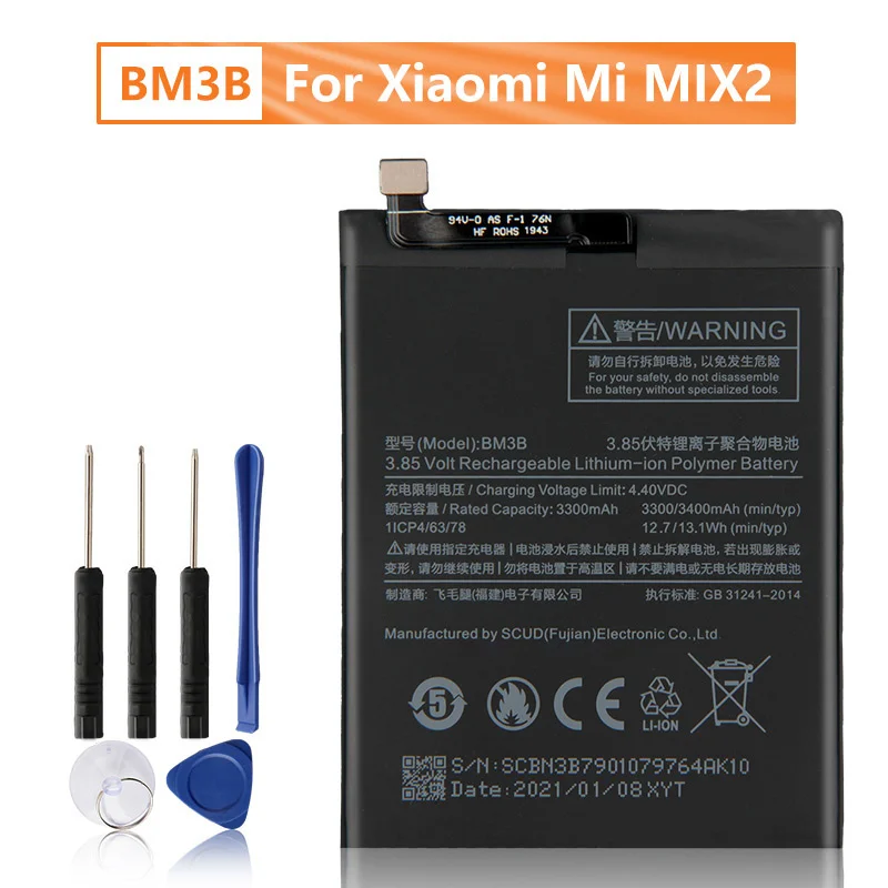 

Xiao Mi BM3B Battery For Xiaomi MIX2 Mix 2 BM3B Rechargeable Replacement Phone Battery 3400mAh With Free Tools