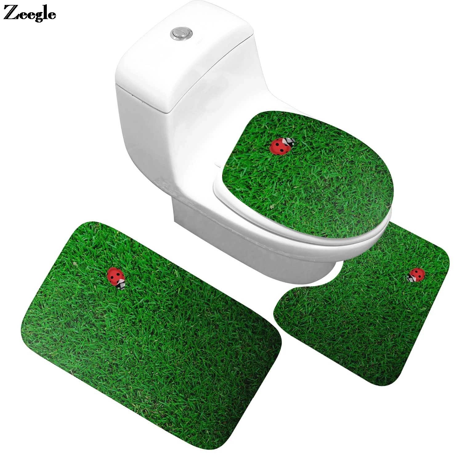 

Flannel Bathroom Carpet Anti-slip Bathroom Door Mat Absorbent Bathroom Rug Set Home Decor Toilet Seat Cover Mat Green Foot Mat