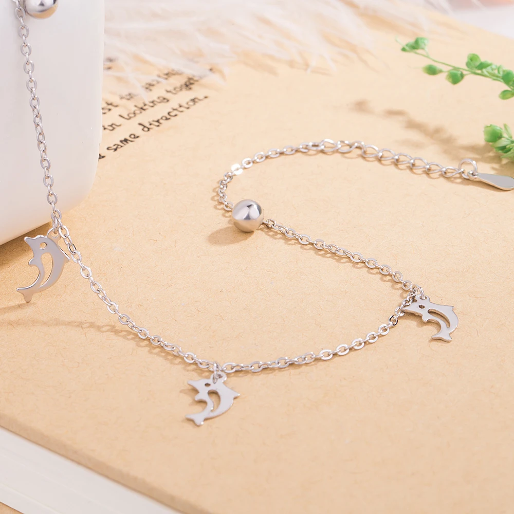 Браслеты для ног женские из серебра 925 пробы анклеты с дельфином милые Простые