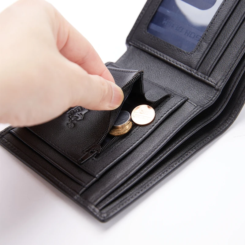 Мужской короткий кошелек BISON DENIM из воловьей кожи с карманом для монет