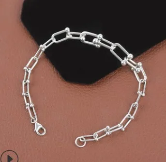 

New Arrival Real 925 Silver Bracelet For Girls U Shape Chain 17.5cm
