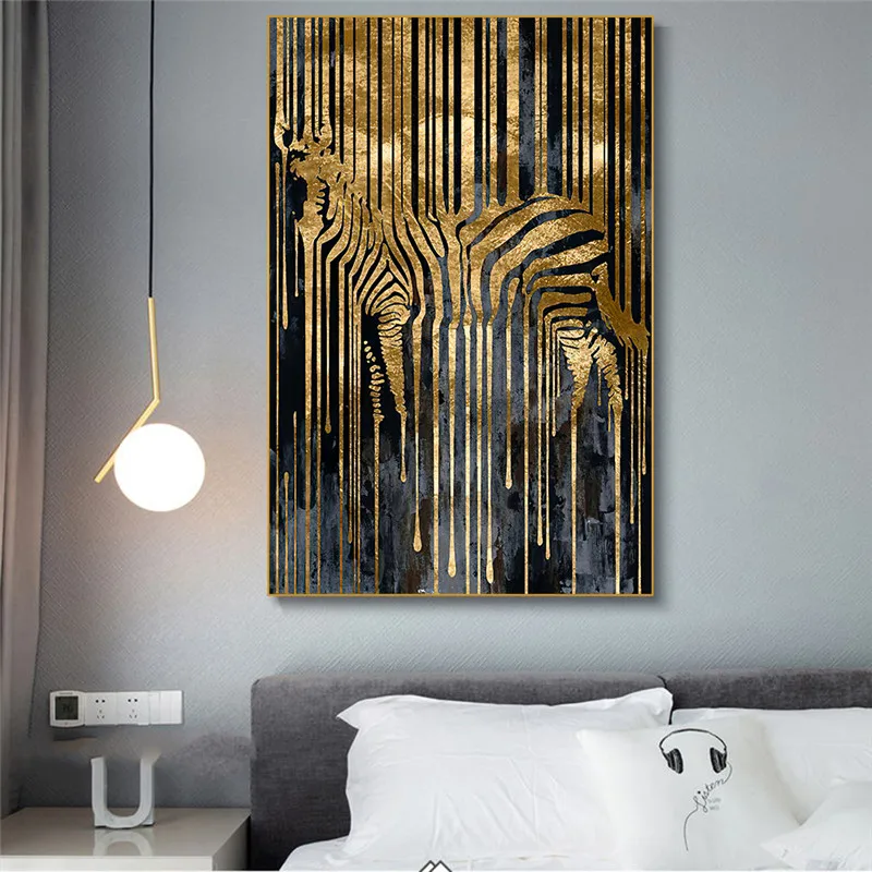 Картина на холсте Золотая Зебра постеры в скандинавском стиле с абстрактным