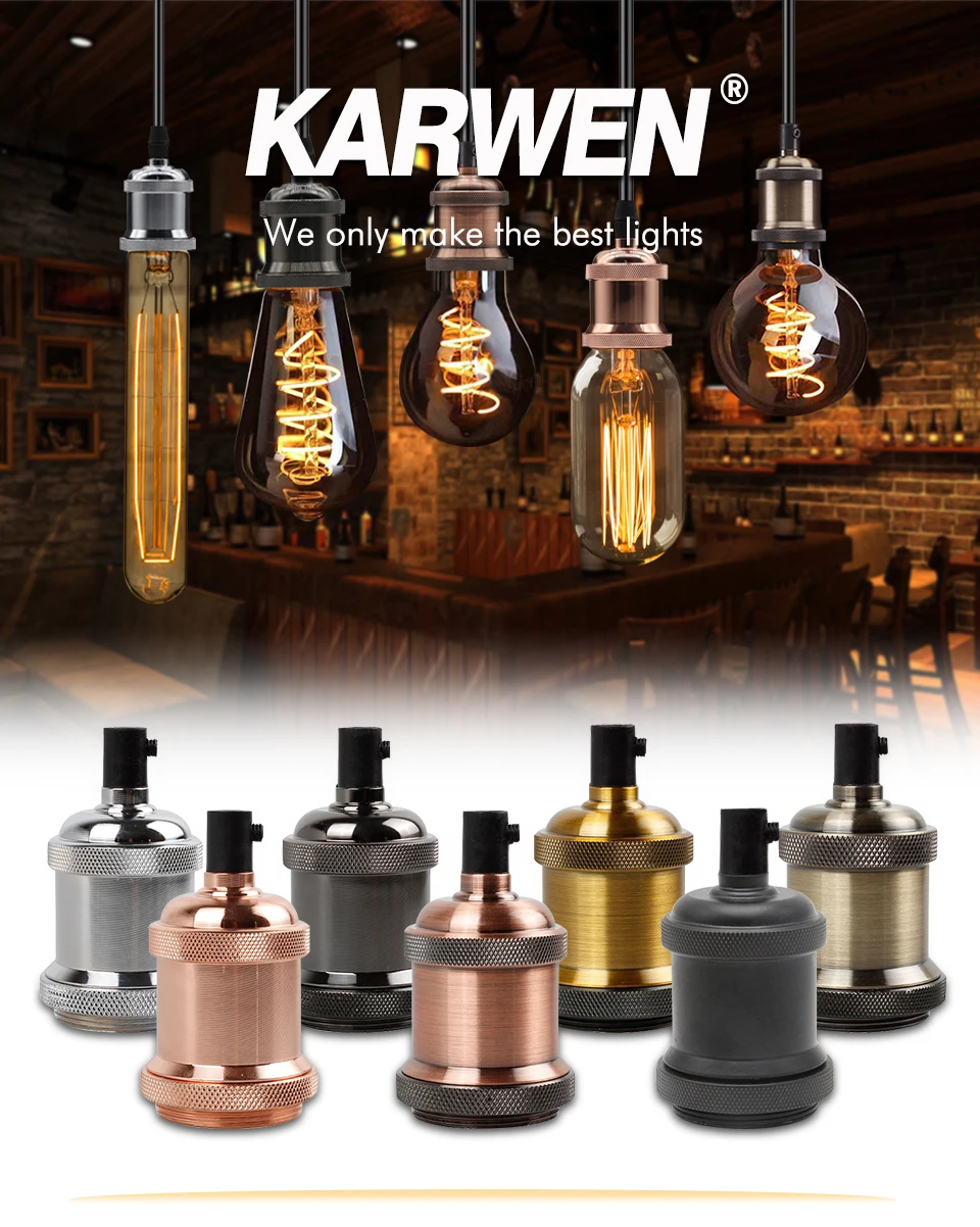 KARWEN винтажный держатель лампы edison E27 винтовая лампа база 110 В 220 В алюминиевая световая розетка промышленная Ретро фурнитура держатель лампы подвесной светильник