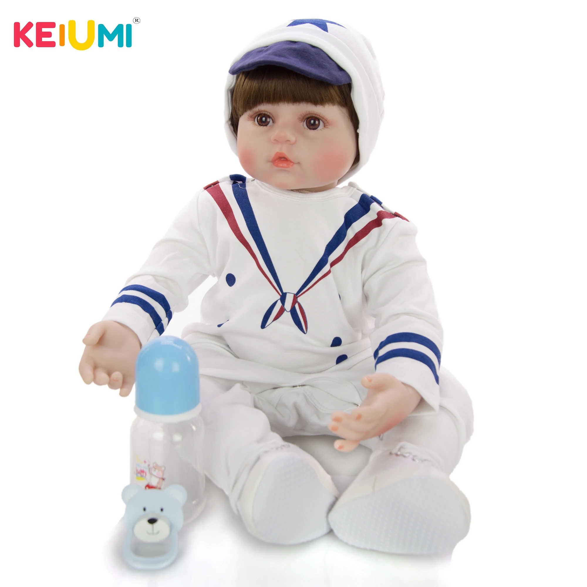 60 cm Lifelike Reborn Dolls Soft Silicone Vinyl Baby Doll Cosplay Navy Uniform Toy For Kid Birthday Gift Boy Play House Boneca | Игрушки и