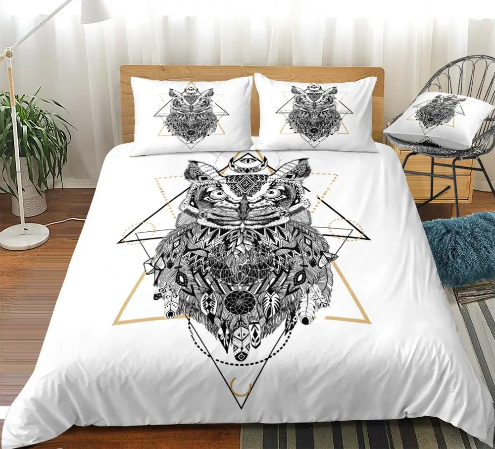

Owl Duvet Cover Set Geometry Owl Bedding Set Skull Owl Beds Set Gothic Style Bedding Set Home Textiles Microfiber For Boys Teens
