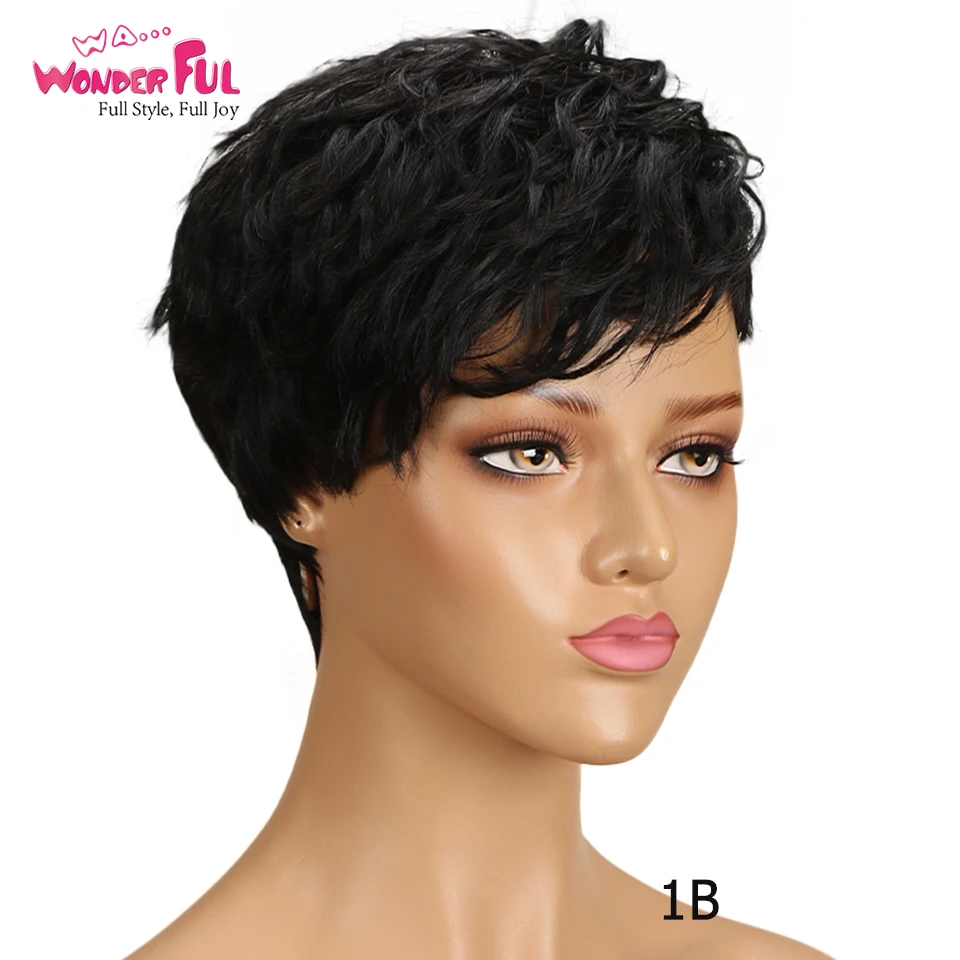 Замечательный парик с машинной стрижкой смешанных цветов короткий волнистый