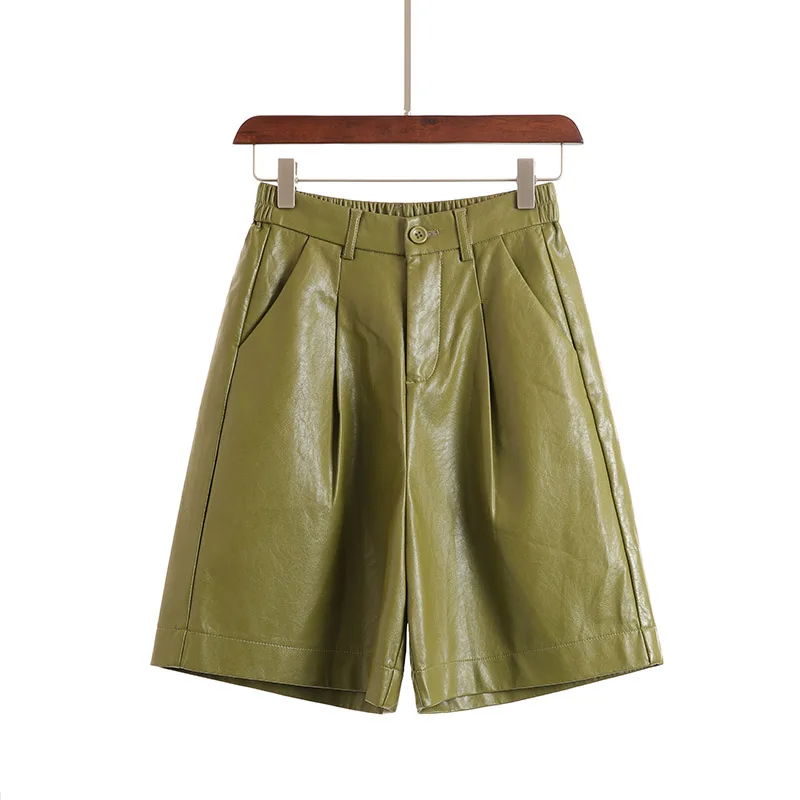 

Jane Deiune 2020 New Autumn Winter Women's Fashion PU Leather Shorts Bermuda Elastic Waist Loose Trouser Plus Size Shorts