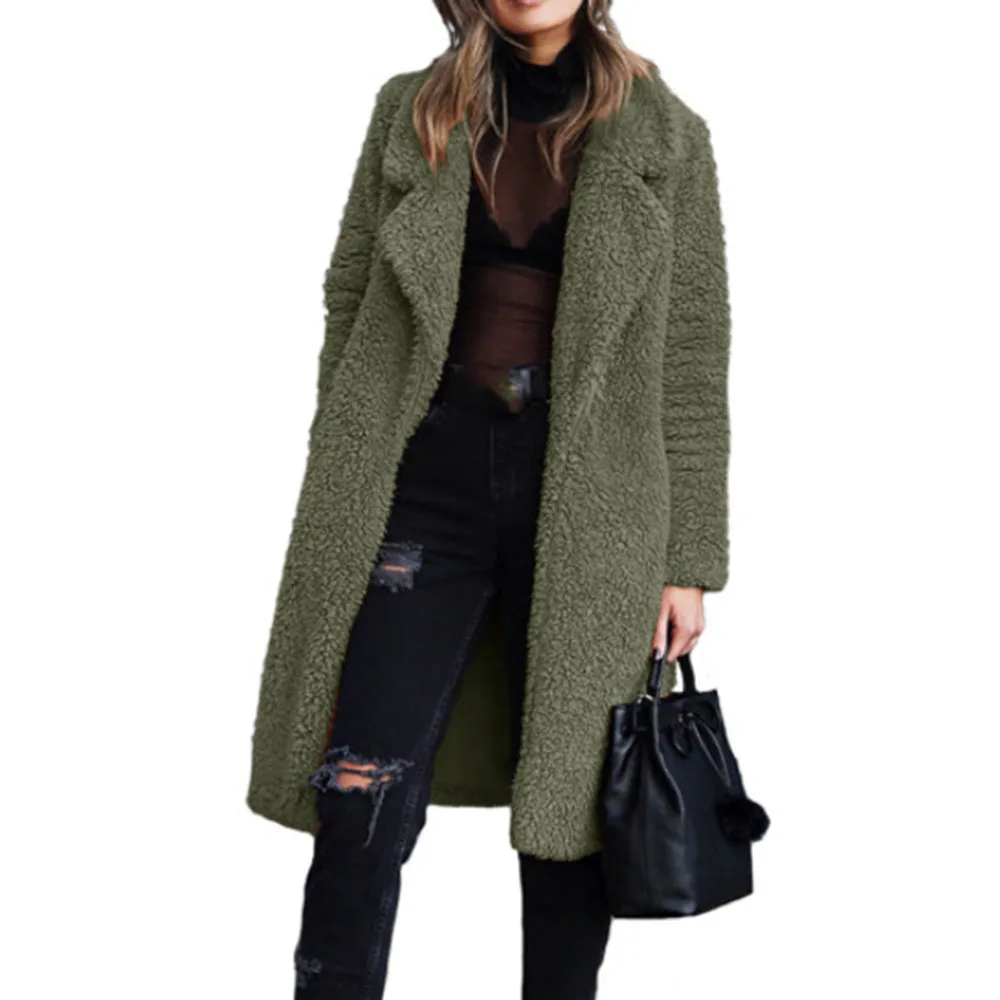 

Women Winter Overcoat Lapel Raglan Sleeves Lamb Wool Padded Coat Western Style Office Lady Warm Jacket Manteau En Laine Femme