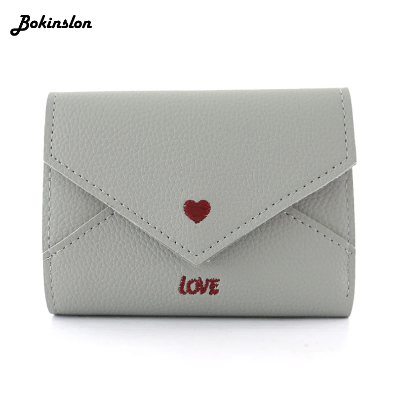 Bokinslon Love Heart-Shaped Embroidered Letters Lychee Pattern Simple Fashion Small Wallet Womens Multifunctional | Багаж и сумки