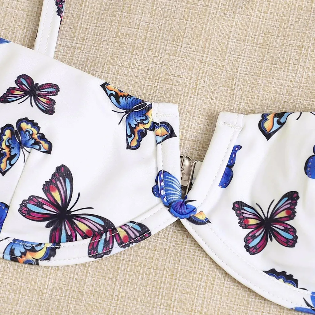 

Women Butterfly Print High Waist Bikini Set Two Pieces Bikinis 2021 New Mujer Swimwear Female Swimsuit Beachwear Bathing Suit