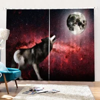 3d wolf pack animal blue pattern blackout curtain kit suitable for household curtains in living room and bedroom
