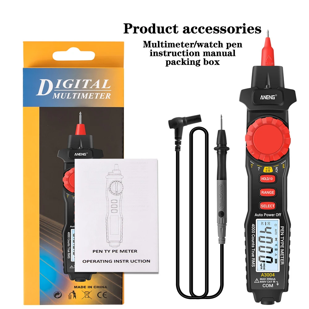 

Aneng A3004 Digital Multimeter Pen 4000 Counts Ac/dc Current Meter Electric Handheld Tester Voltage Resistance Profesional Tools