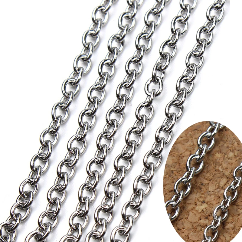 

LOULEUR 5 Meters/lot 1.6/2/2.4/3mm Stainless Steel Women Men's Chain Necklace Bulk Link Chains for Necklace Jewelry Making
