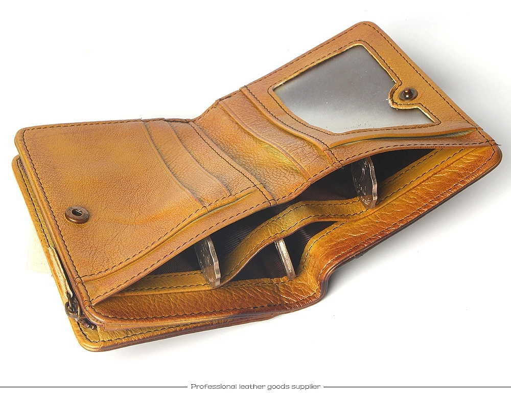 Natural Leather RFID Blocking Men's Top Layer Leather Brushed Wallet Handmade Retro Wallet Pure Leather Leather Coin Purse