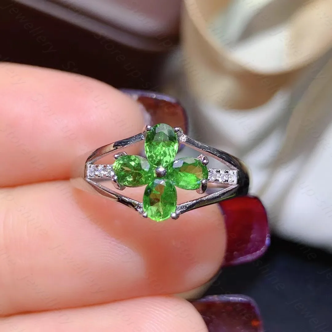 Натуральный кольцо с цаворитом 925 серебро Для женщин свежий простой и