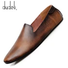 Новая модная мужская кожаная обувь на плоской подошве, удобная мужская повседневная обувь, Мужская Уличная прогулочная обувь без шнуровки, кожаная обувь для вождения из спилка