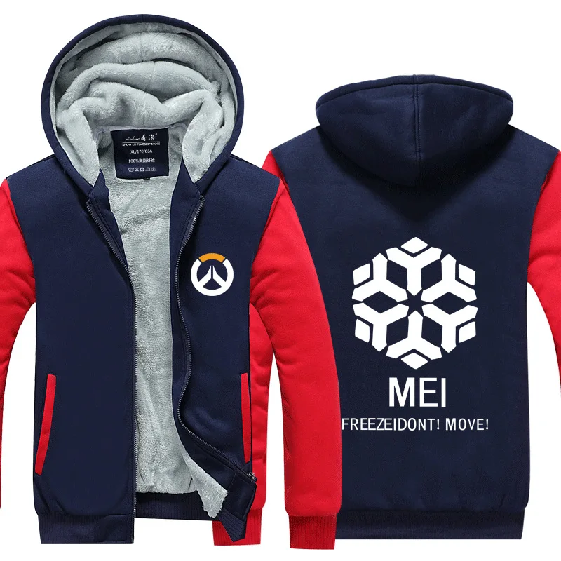 Blue and Red 1 Dva OW Overwatch Mercy Mei зимняя куртка на молнии из плотного флиса уличная Толстовка Спортивная толстовка с капюшоном костюм для косплея - Цвет: Blue and Red 1
