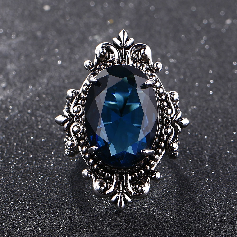 Bague Ringen Новое поступление винтажное большое овальное сапфировое Gemstome кольца для мужчин и женщин 925 пробы Серебряное кольцо юбилей вечерние подарки