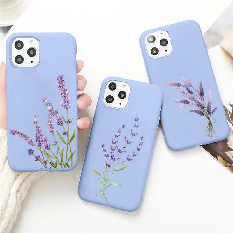 

Simple Lavender Purple Flowers Phone Case Candy Color for iPhone 6 7 8 11 12 s mini pro X XS XR MAX Plus