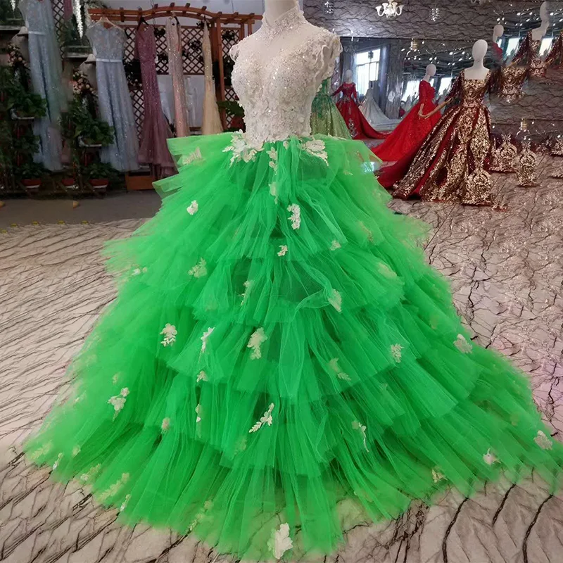 LSS154 недорогие Зеленые Вечерние платья феи с высоким воротом без рукавов