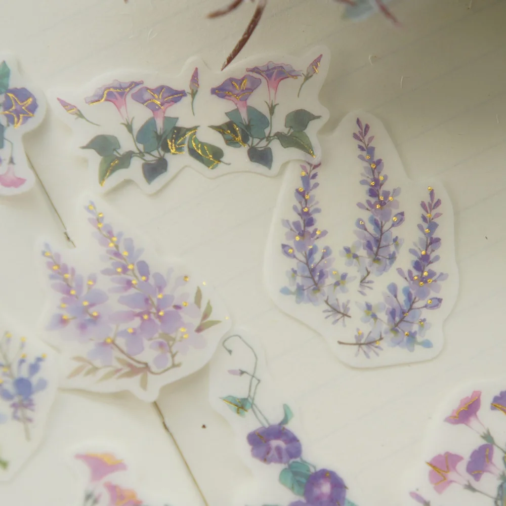 38 шт Золотой Фиолетовый Morning Glory Wisteria стиль бумажная наклейка для скрапбукинга прозрачная бирка этикетка украшение бирка