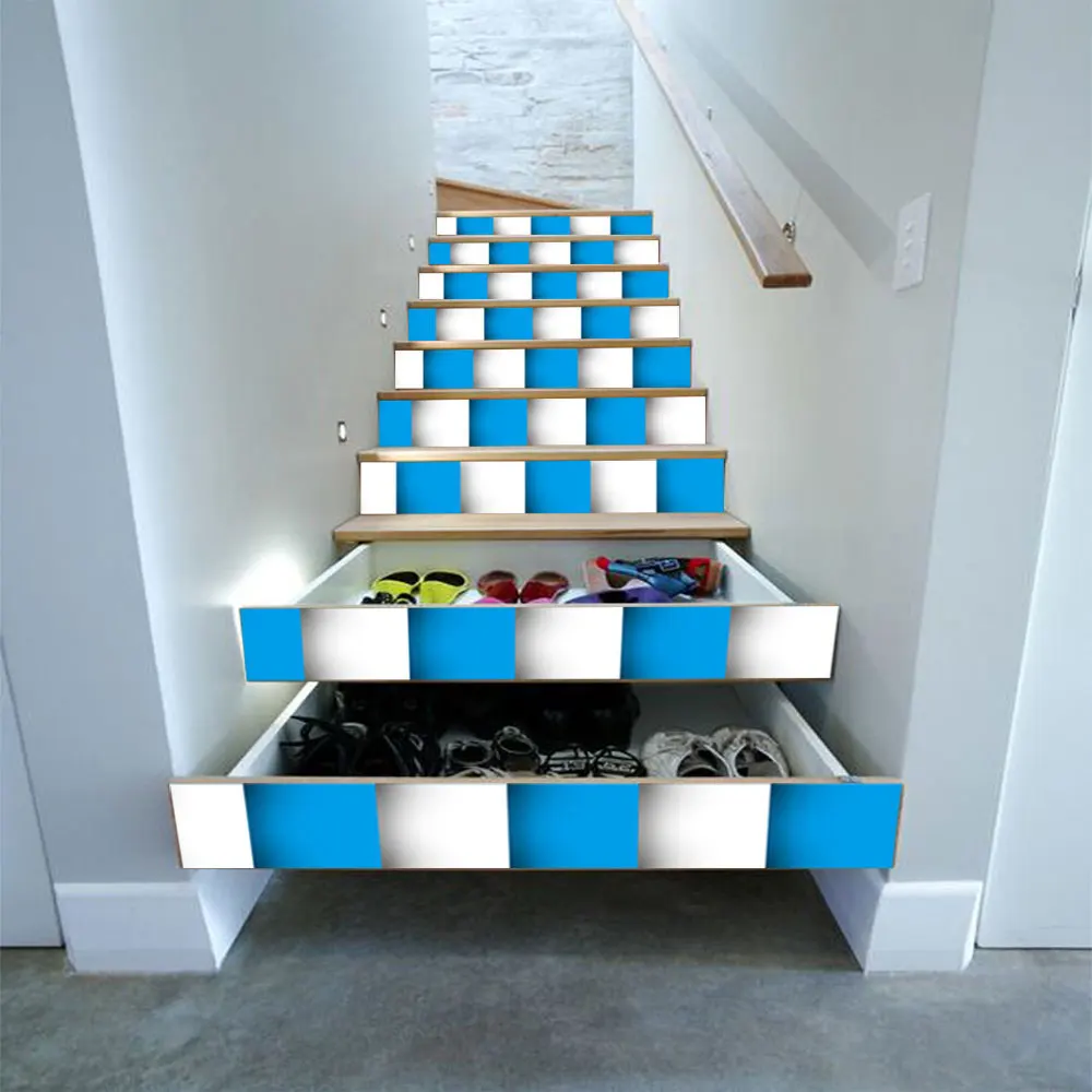 6 шт./компл. сине белая мозаичная плитка настенные лестницы наклейки