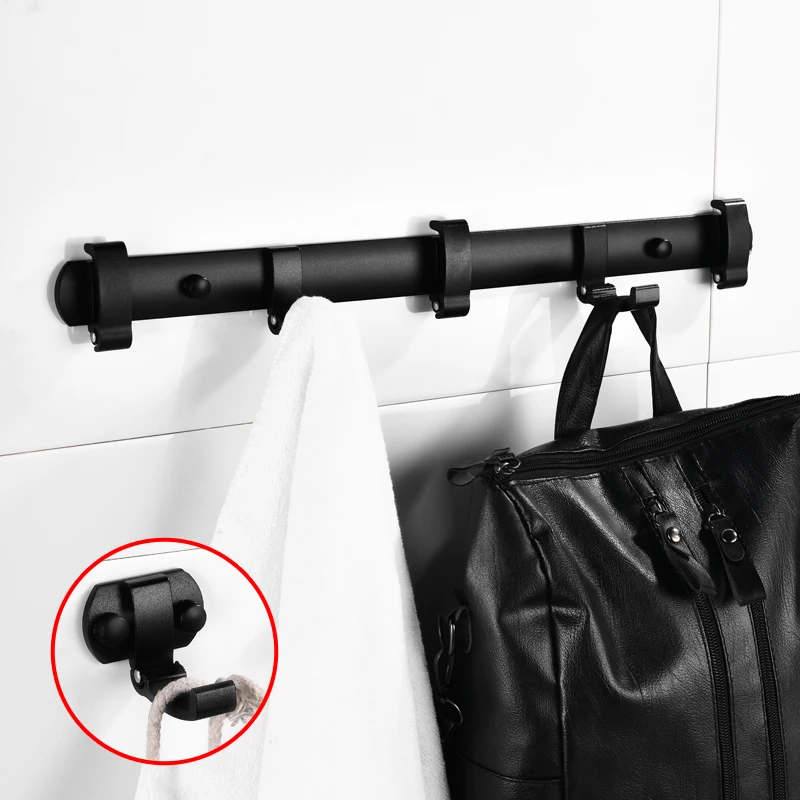 Черный алюминиевый складной крючок для халата настенные крючки ванной комнаты