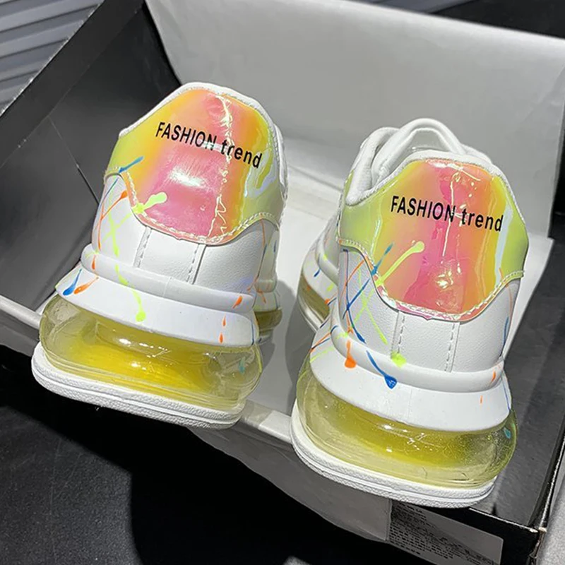 

Women Flat Sneakers 2021 Spring Casual Graffiti Platform Shoes Lace Up PU Leather Shoes Thick Sole Fashion Chunky Sneakers