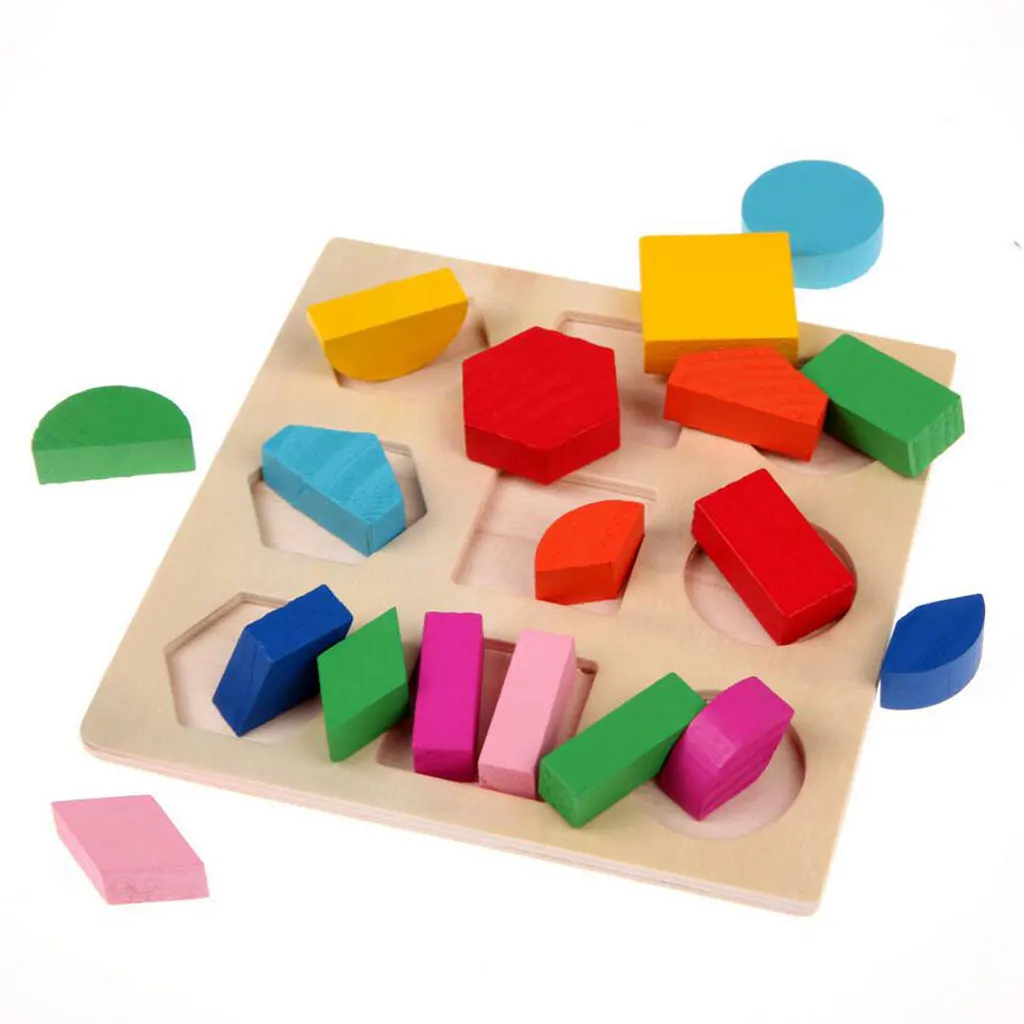 

Kids Montessori Educational Wooden Learning Toy Geometry Block Puzzle #C