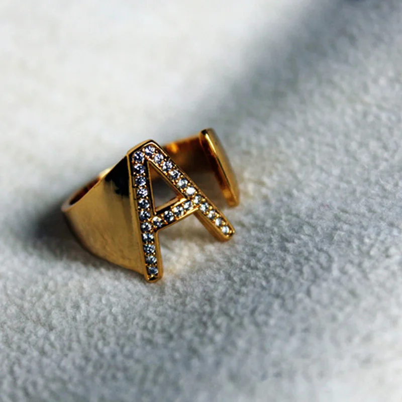 

GHIDBK Hot Sale 2021 Fashion Statement Irregular Cubic Zirconia Alphabet A-Z Open Rings Women Minimalist Intials Letters Jewelry