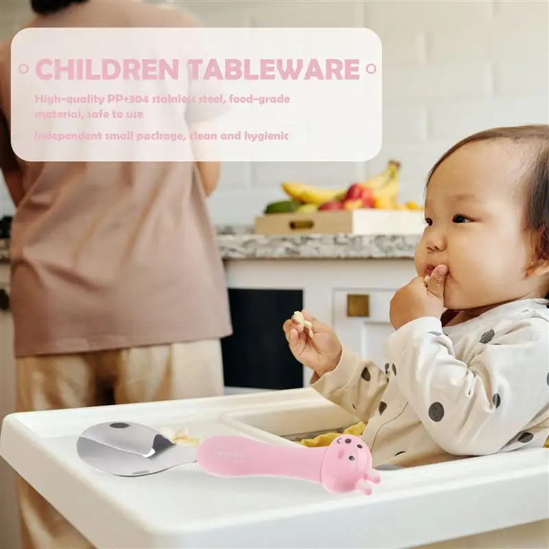 Juego de cuchara y tenedor para beb&eacute;, tenedores y utensilios para ni&ntilde;os peque&ntilde;os, cucharas de alimentaci&oacute;n para el primer ni&ntilde;o de un a&ntilde;o, vajilla de plata, 3 alimentos de silicona-5