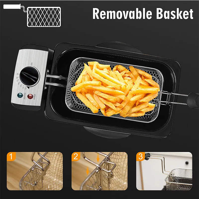 

Electric Deep Fryer 3L French Frie Frying Machine Oven Hot Pot Fried Chicken Grill Adjustable Thermostat Kitchen Cooking
