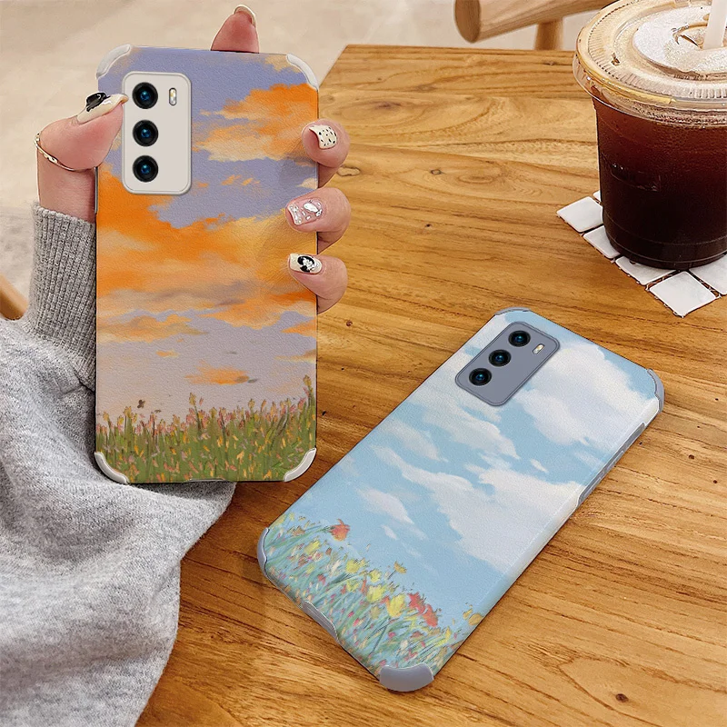 

The Sunset Bumper PU Leather Case For Huawei P40 P30 P20 Pro Lite Mate 40 30 20 Pro lite 20X Y7a P Smart 2021 Soft Phone Cover