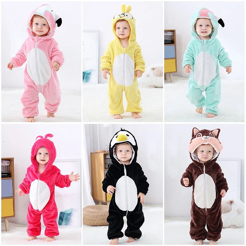 Baby Clothes cartoon animal Ins Children Pajamas Flannel Climb Cartoon Suit warm hooded tops |