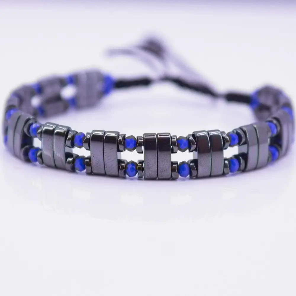 

Fratelli New Hematite Natural Stone Beads Bracelets For Men Adjustable Black Beaded Bracelet Homme Jewelry Macrame